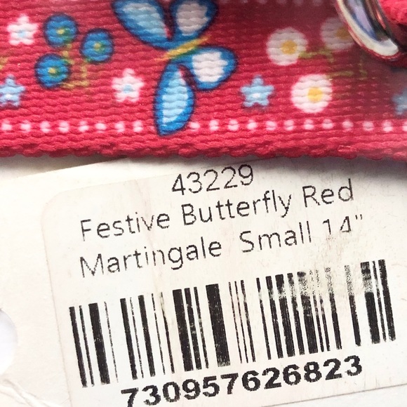 NEW Martingale Dog Collar Small 14” Festive Butterfly RED Yellow Dog design - Picture 5 of 7